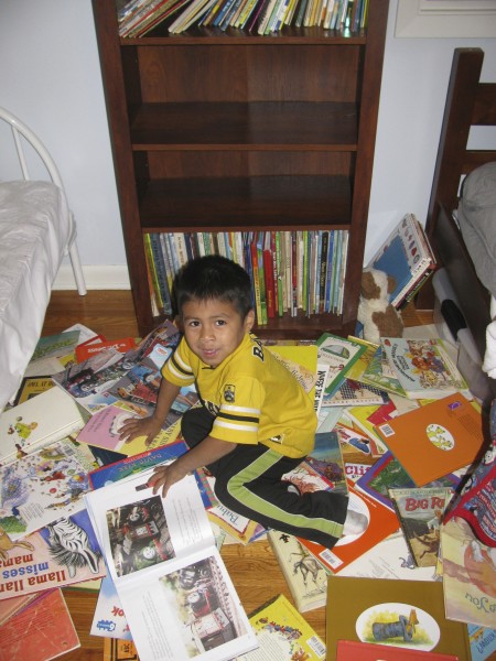 Danny looking for his favorite book when he was supposed to be napping. Nailed it.